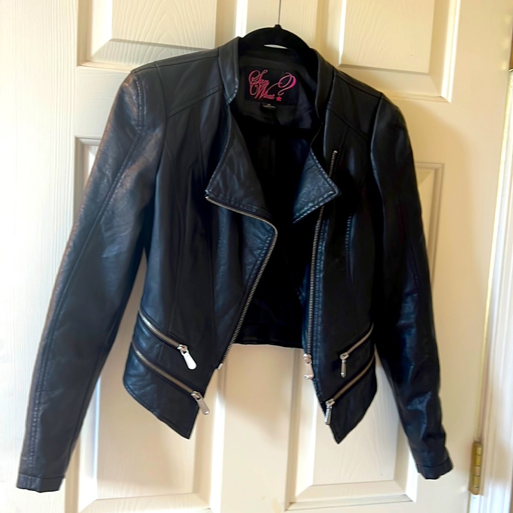 Say What? Youth XS Black Faux Leather Jacket
